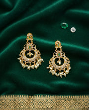 Pearl Drop Chandbali with White CZ Stones