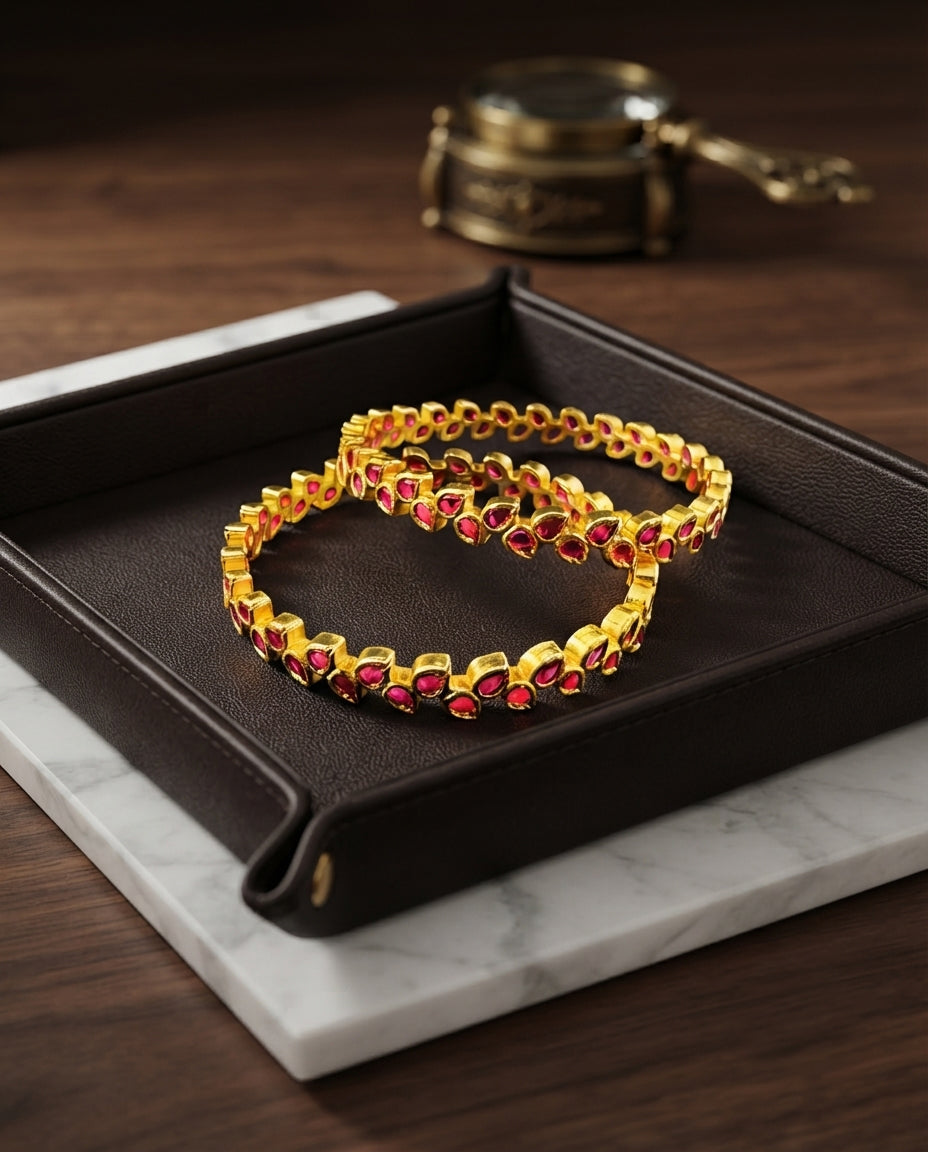 Petal-Shaped Pink Stone Bangles