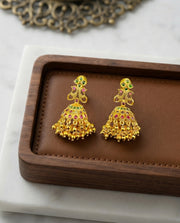 Pink & Green Stone Jhumkas