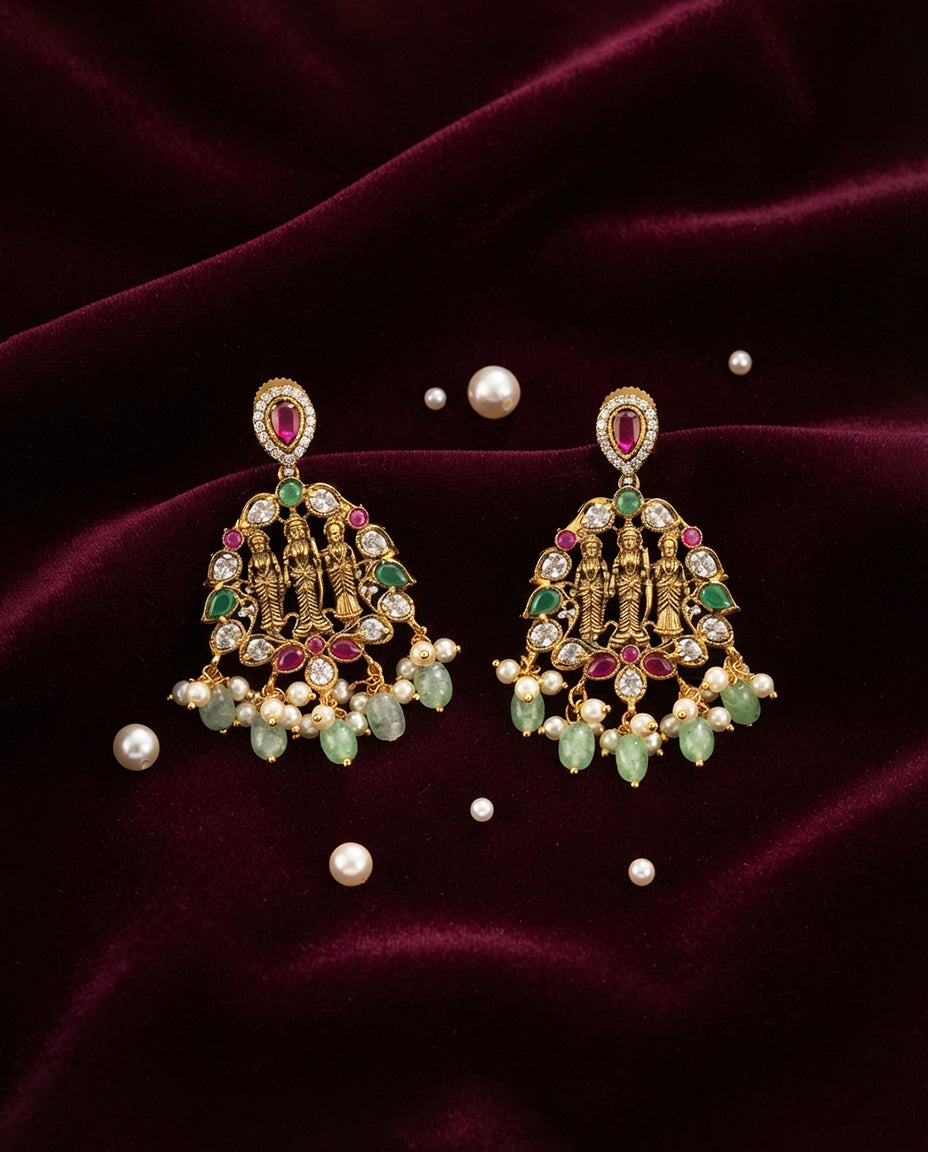 Ram Parivaar Earrings with Green Drops