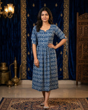 Navy Rayon Gown With Elegant Self Diamond Design