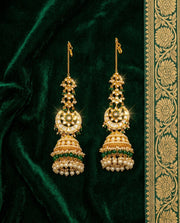 Elegant Gold Kundan Jhumkas with Pearls & Beads