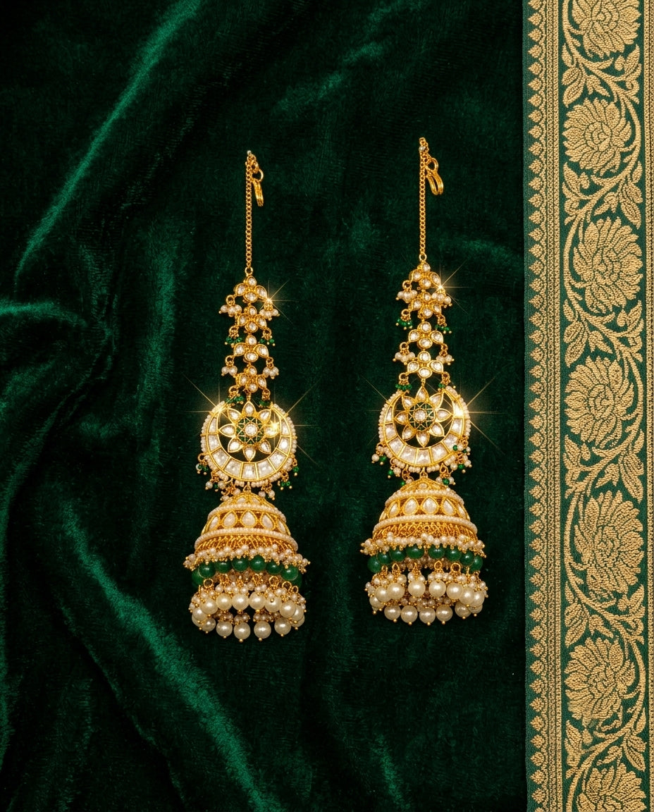 Elegant Gold Kundan Jhumkas with Pearls & Beads