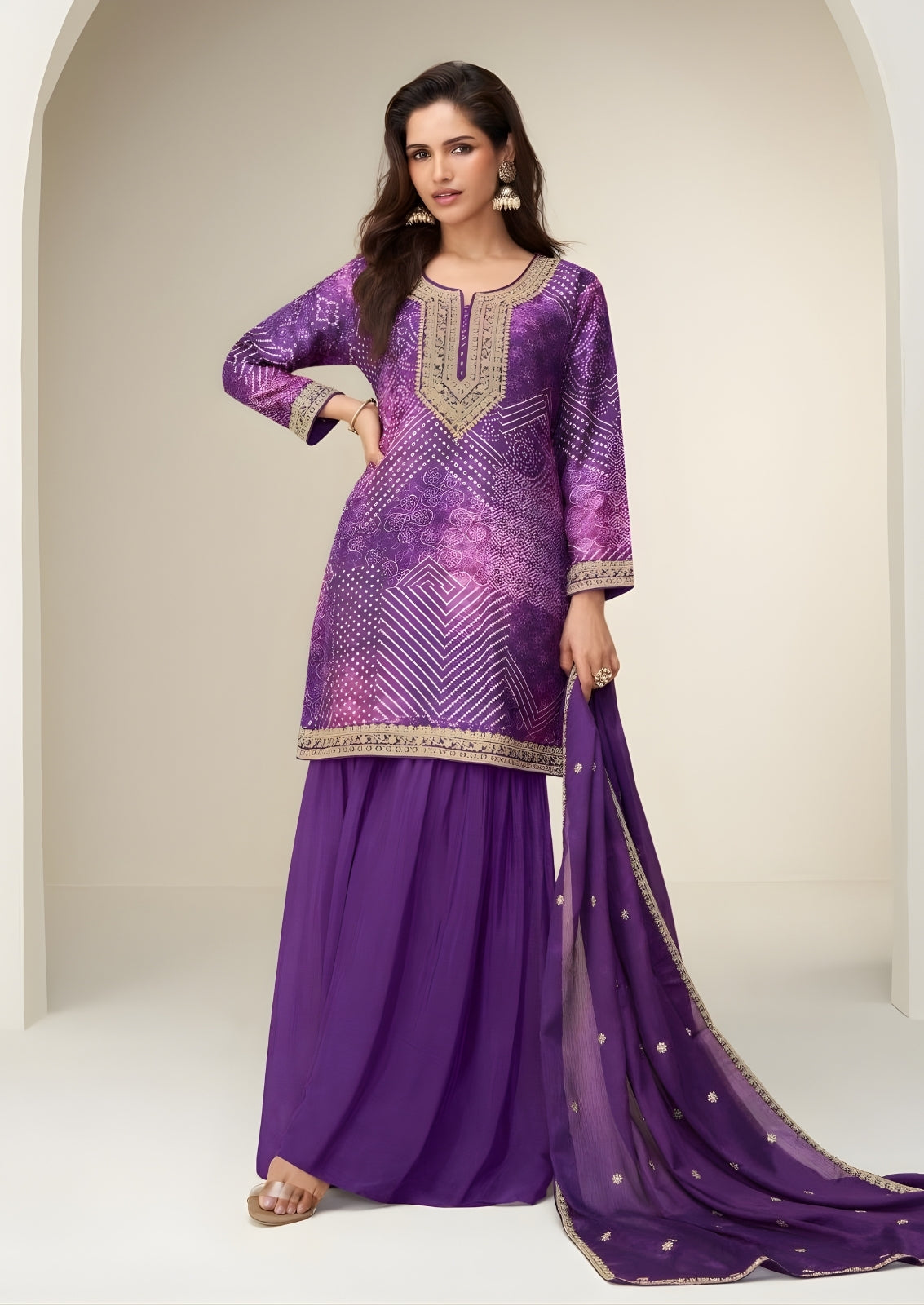 Crepe Silk Ensemble with Embroidered Dupatta