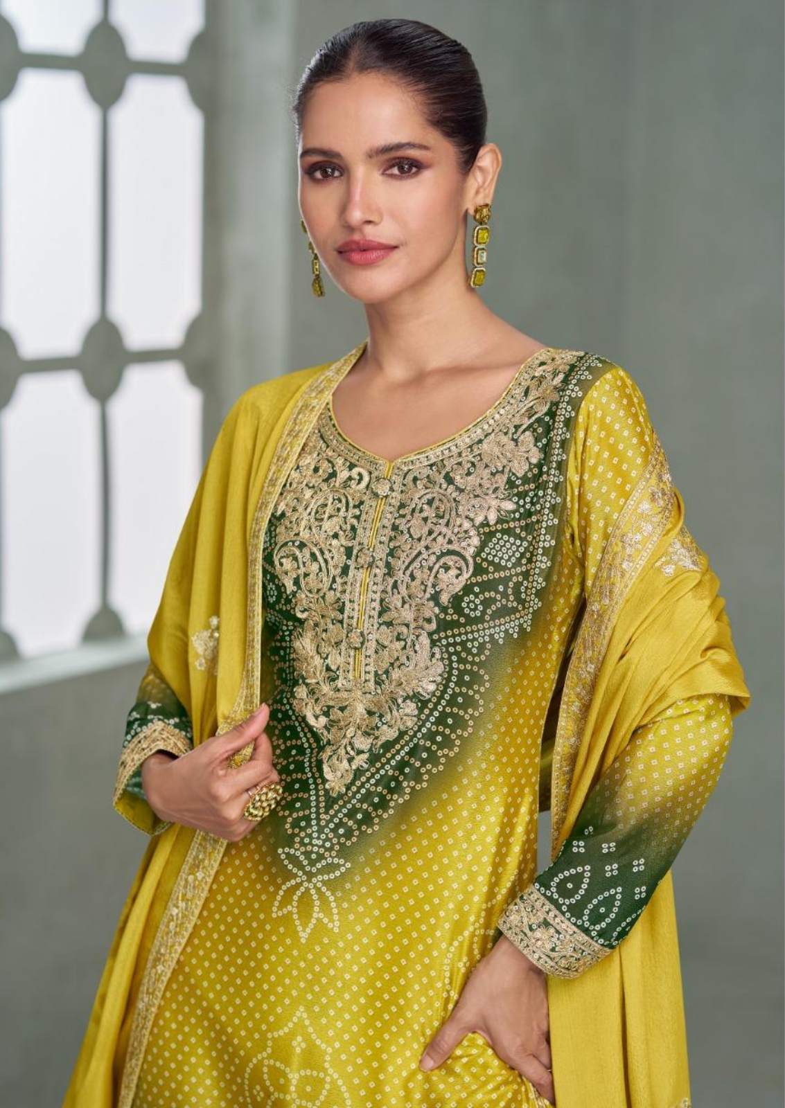 Bandini Sharara Set With Golden Chamki Embroidery