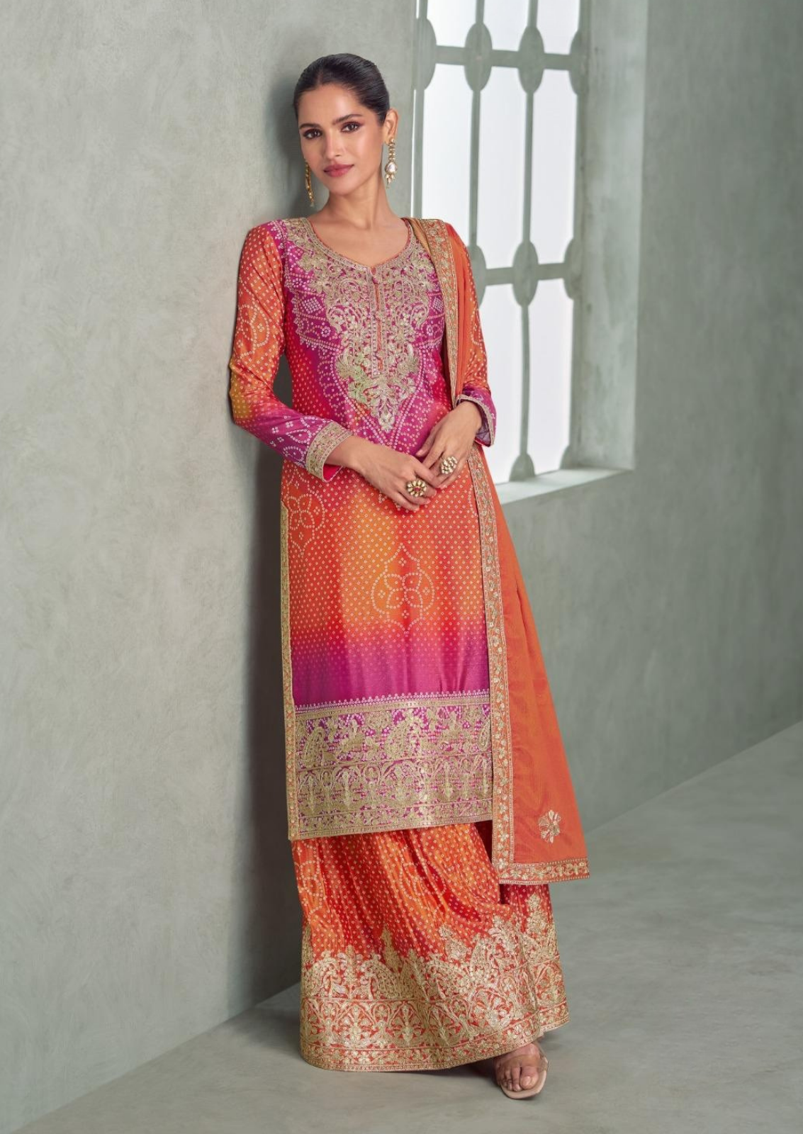 Bandini Sharara Set With Golden Chamki Embroidery