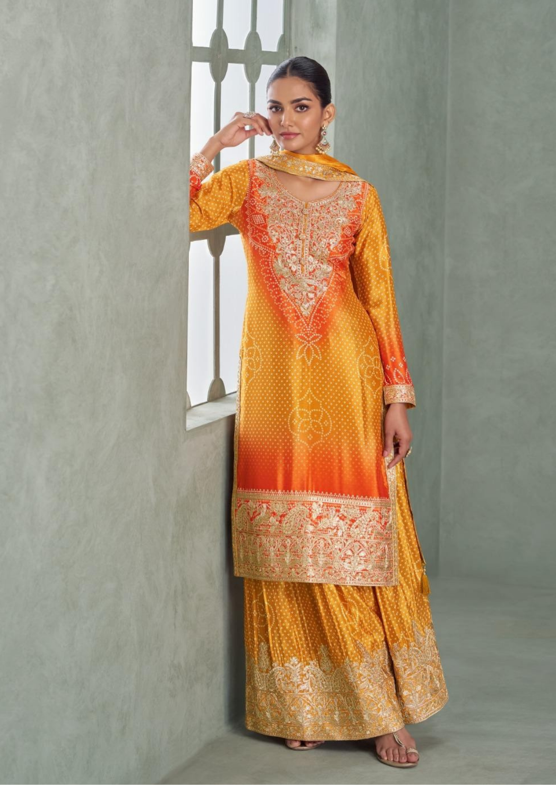 Bandini Sharara Set With Golden Chamki Embroidery
