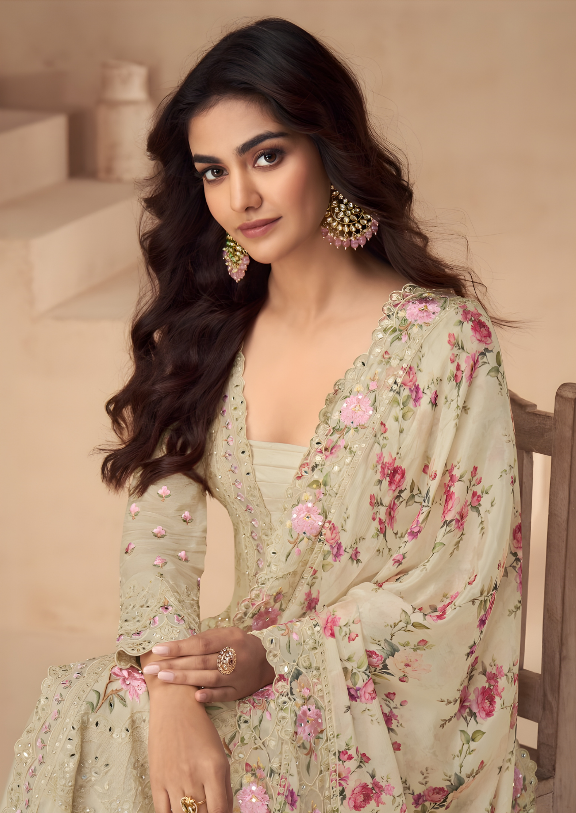 Chinon Silk Sharara With Sequin Embroidery