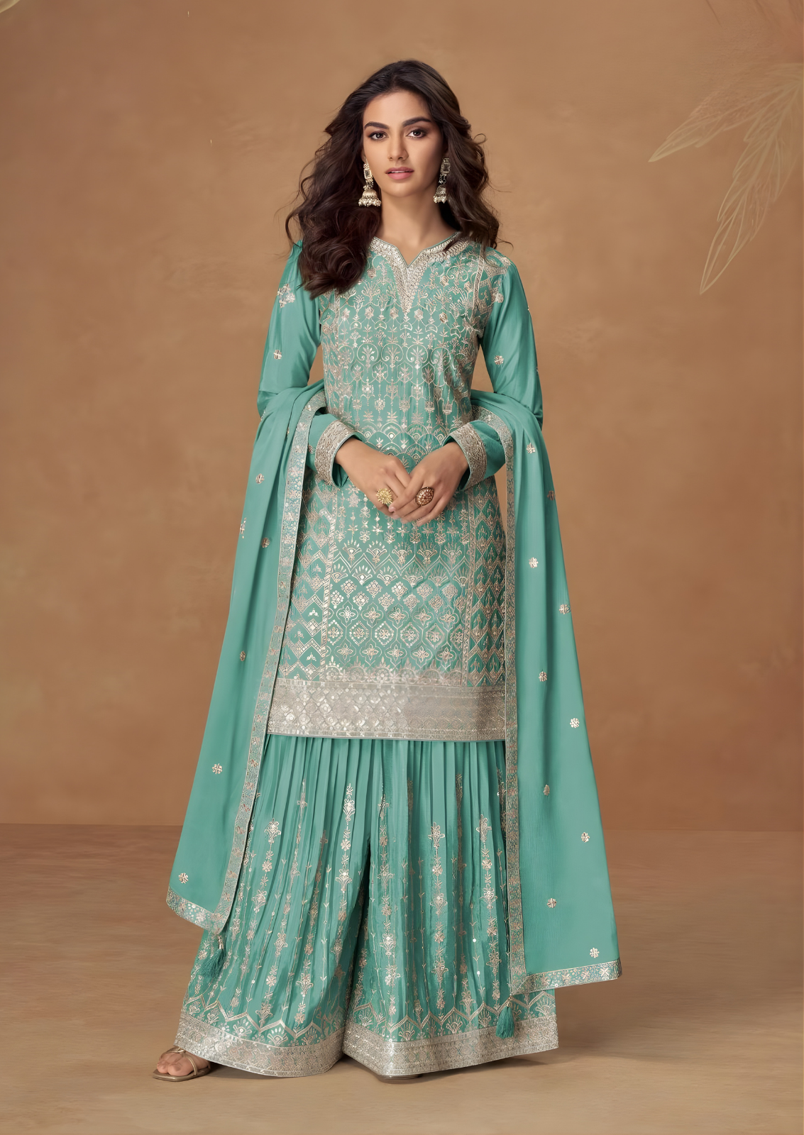 Chamki Embroidered Chiffon Silk Sharara Set