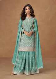 Chamki Embroidered Chiffon Silk Sharara Set