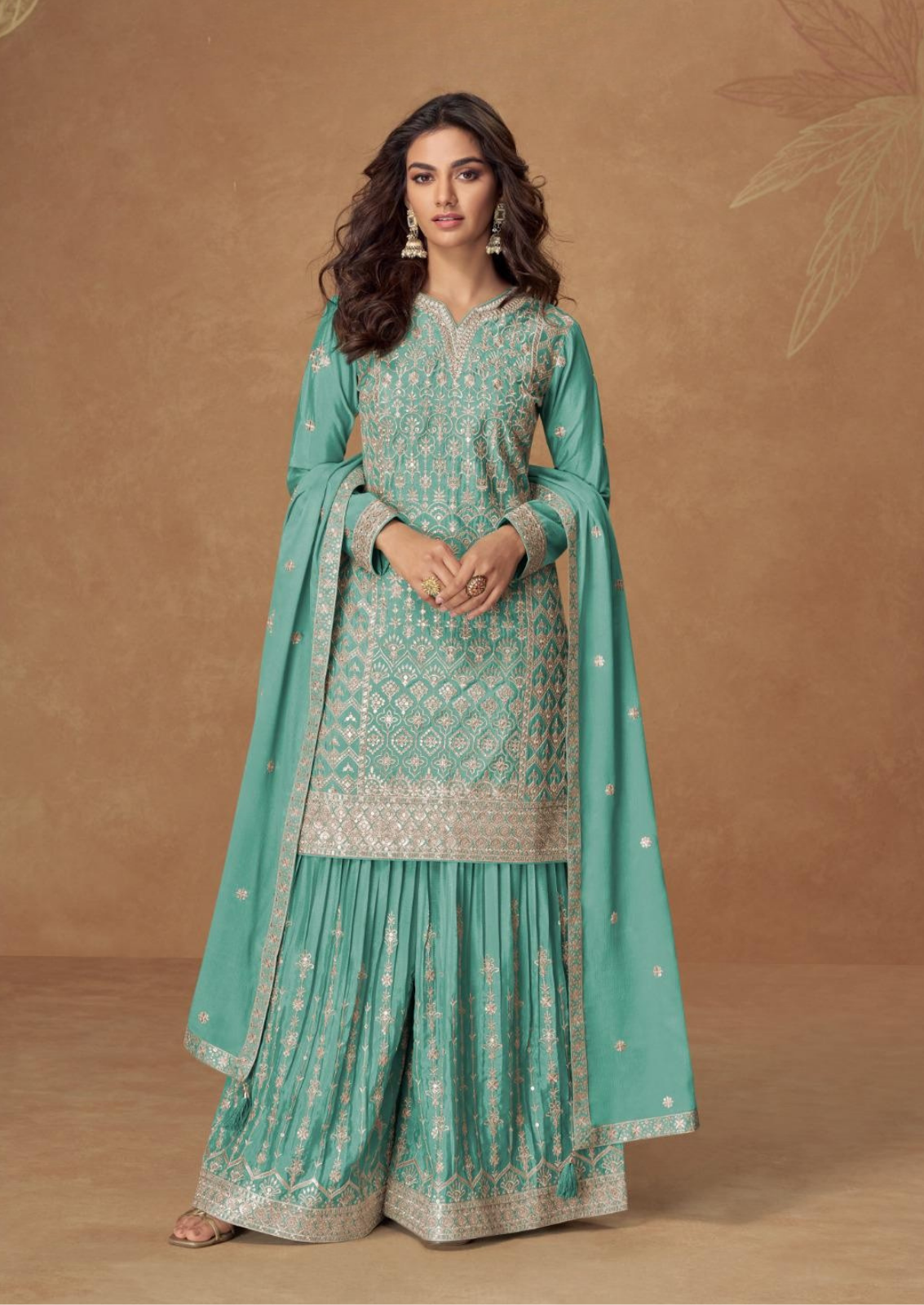 Chamki Embroidered Chiffon Silk Sharara Set