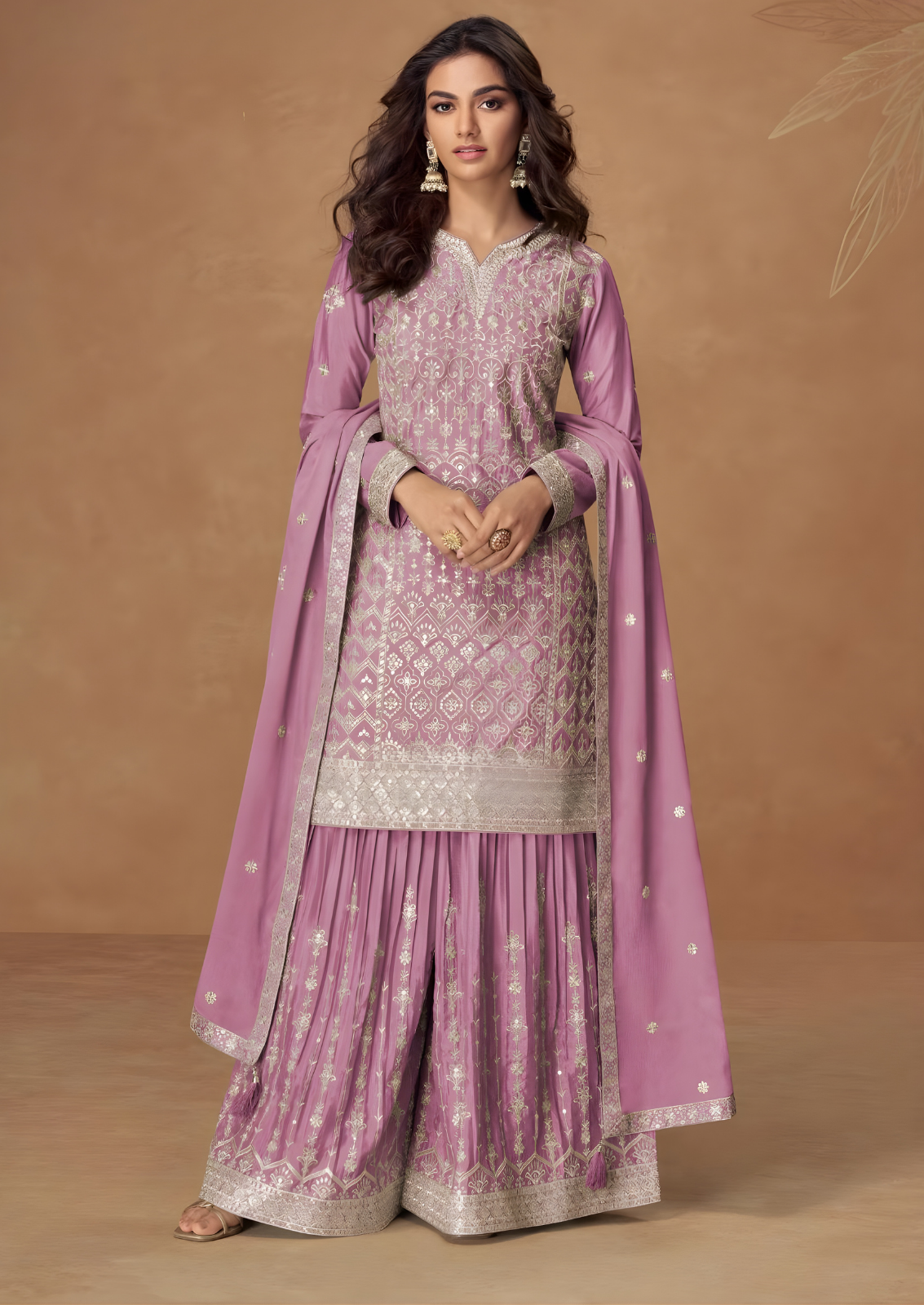 Chamki Embroidered Chiffon Silk Sharara Set