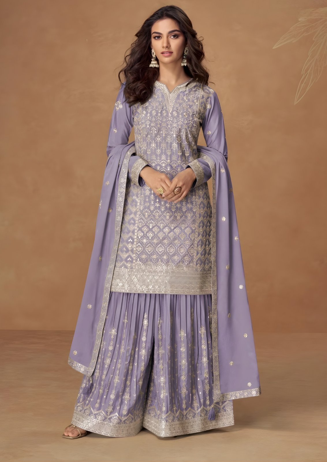 Chamki Embroidered Chiffon Silk Sharara Set