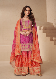 Pink Sharara Set with Golden Sequin Embroidery