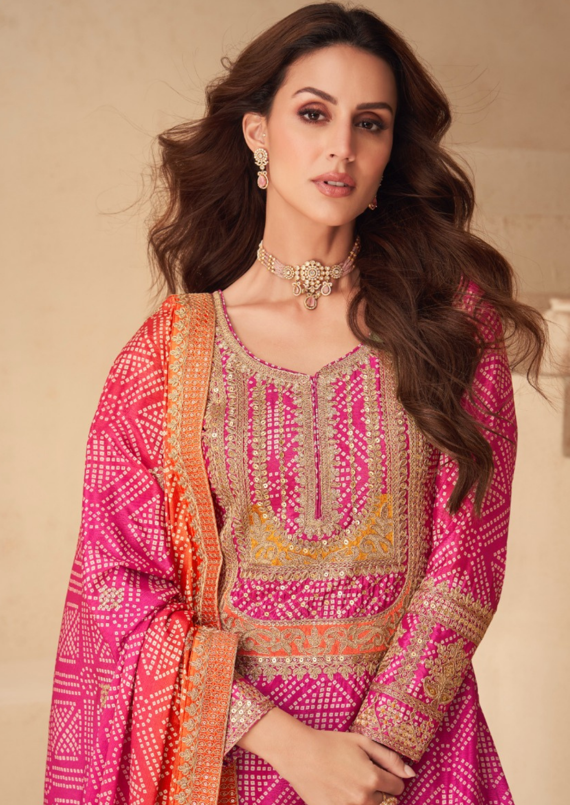 Pink Sharara Set with Golden Sequin Embroidery