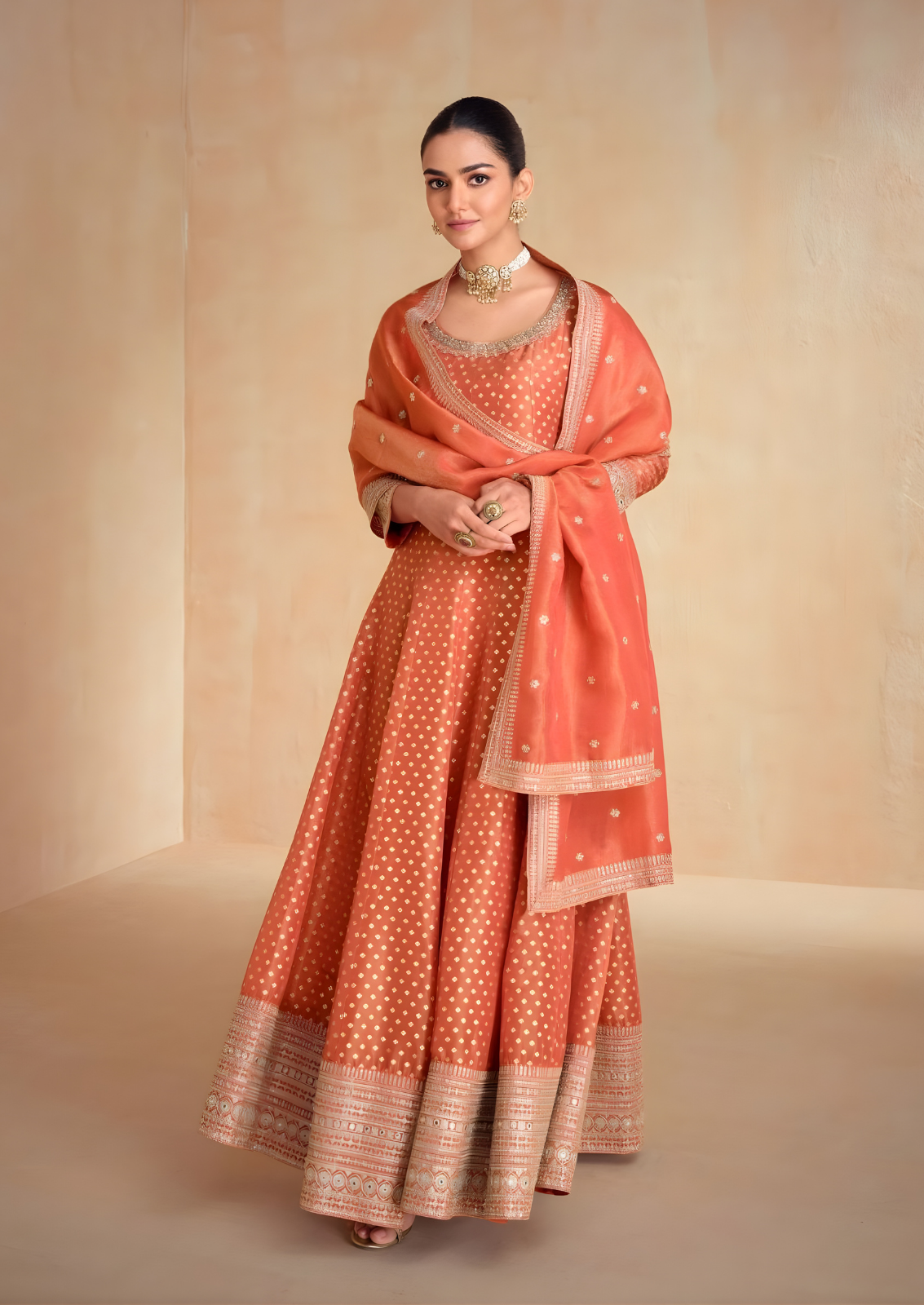 Tissue Silk Long Frock With Zari Work