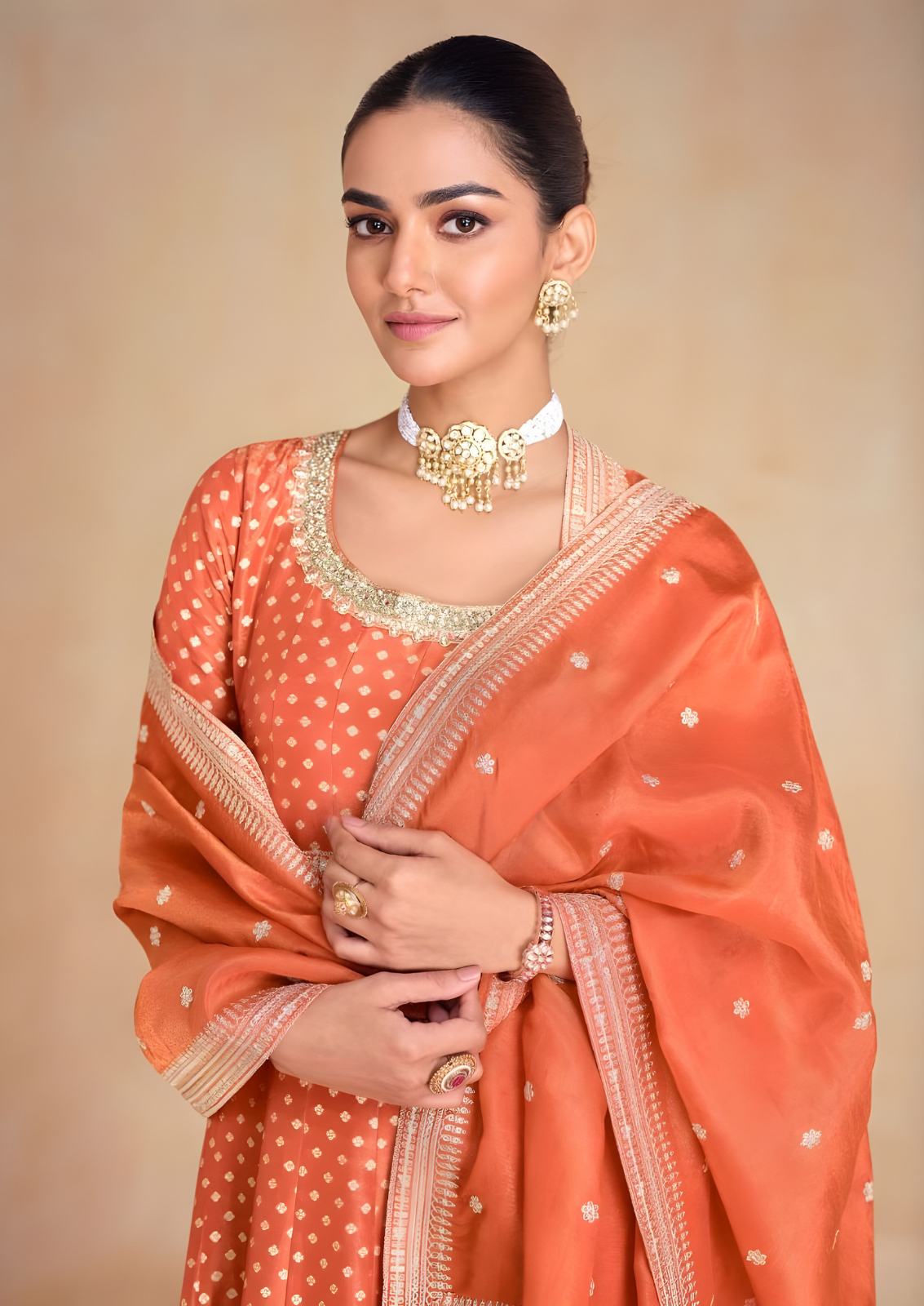 Tissue Silk Long Frock With Zari Work