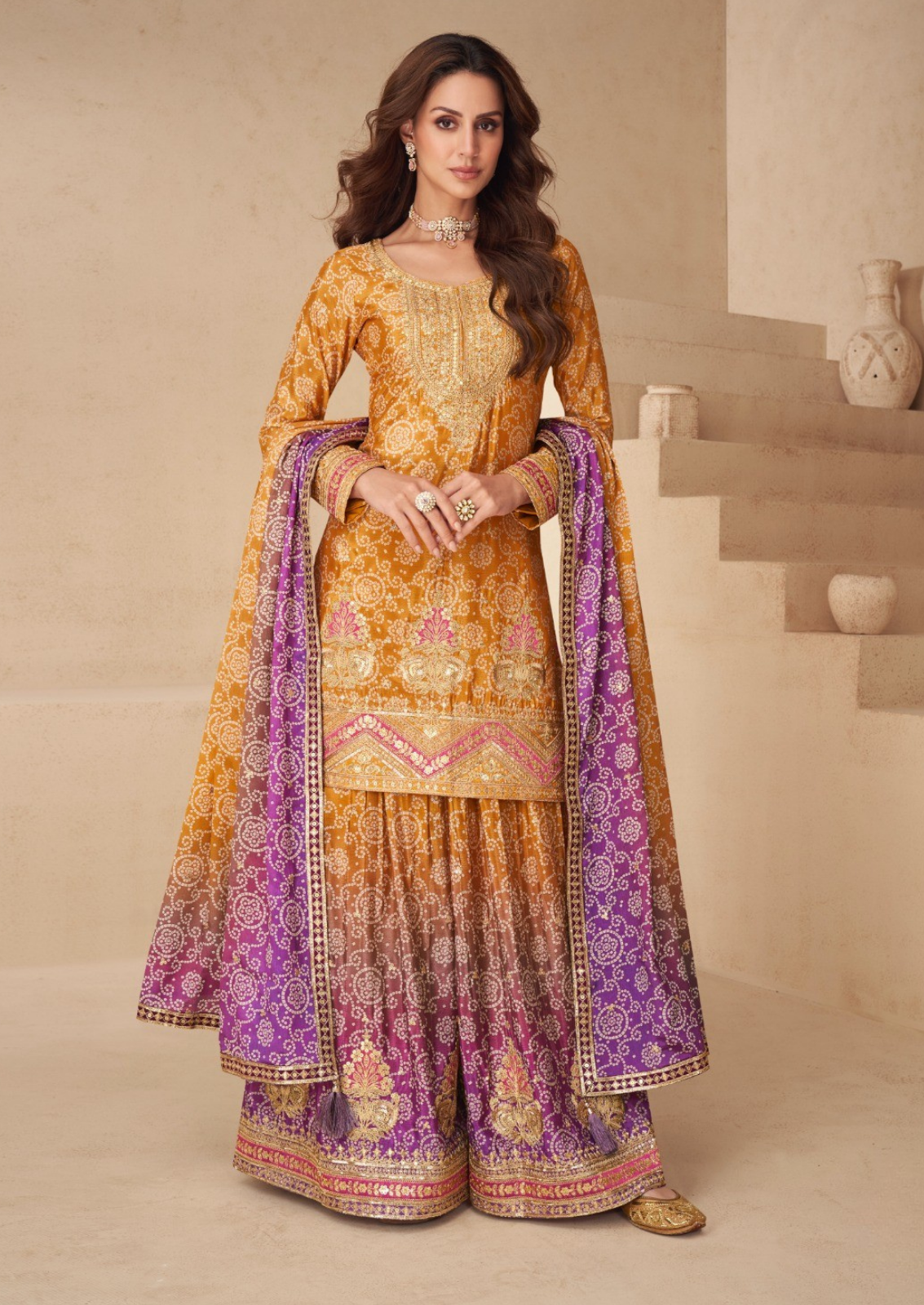 Crepe Silk Sharara With Golden Embellishments