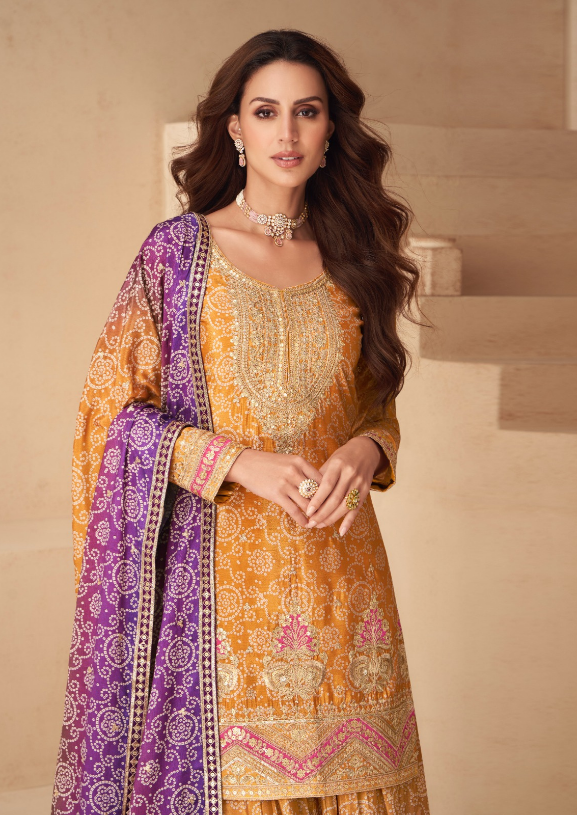 Crepe Silk Sharara With Golden Embellishments
