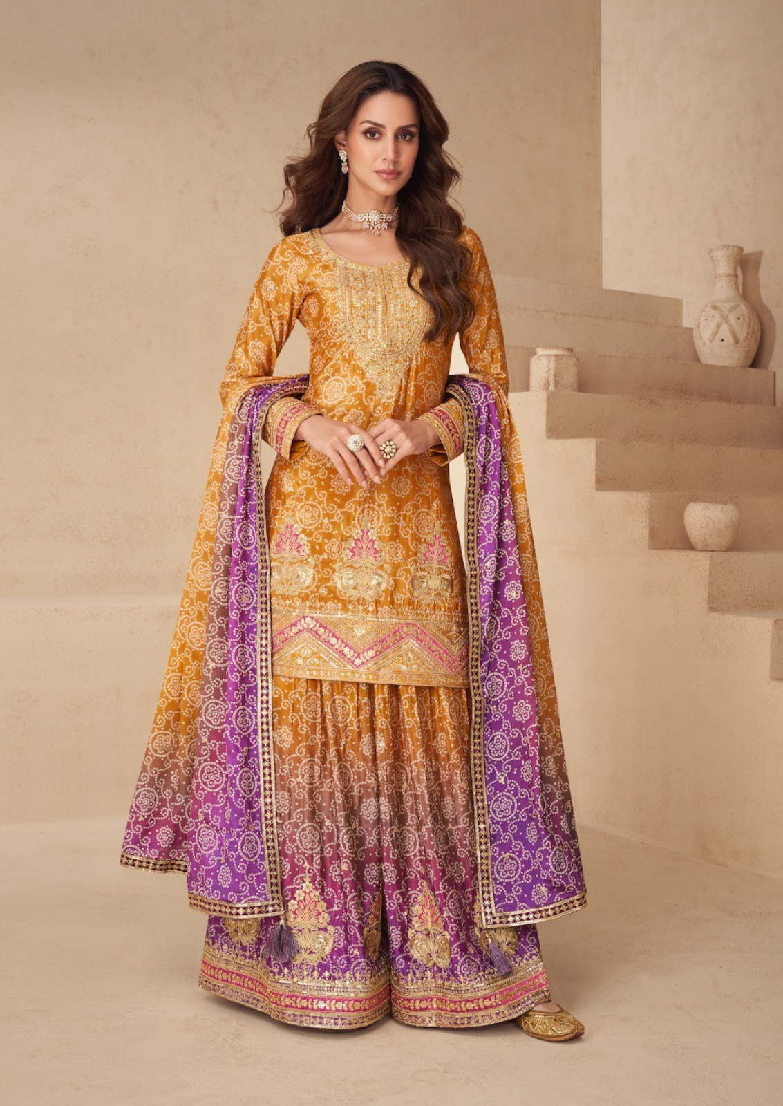 Crepe Silk Sharara With Golden Embellishments