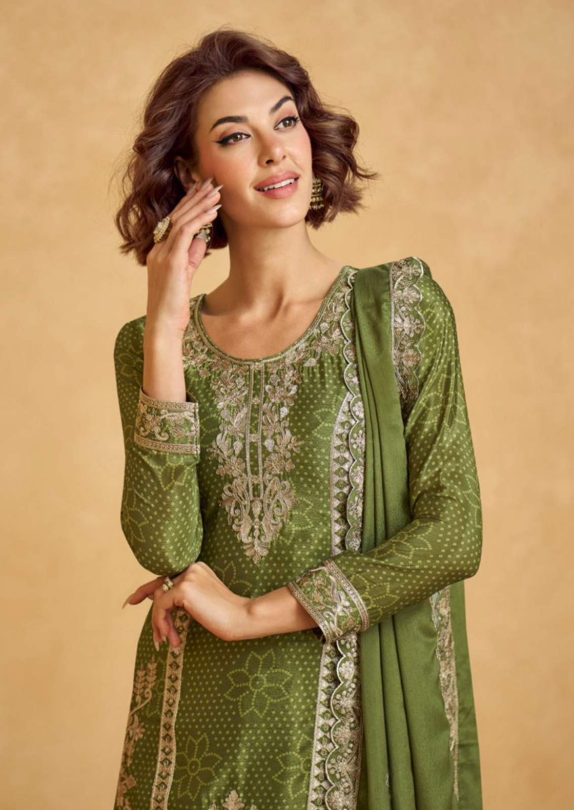 Bandini Print Sharara With Mirror Embroidery