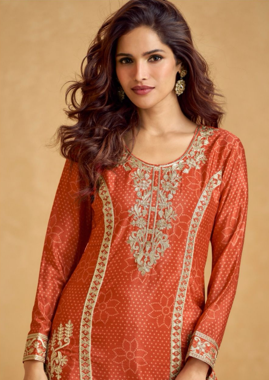 Bandini Print Sharara With Mirror Embroidery