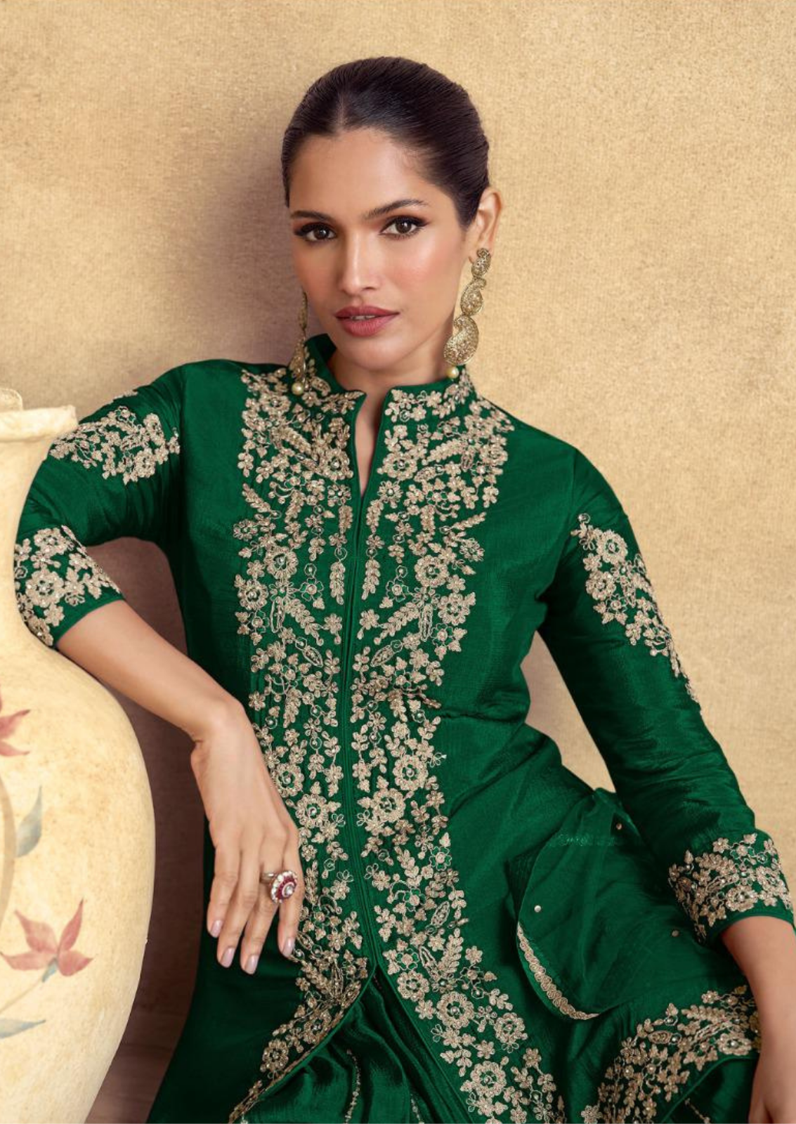 Silk Sharara Set with Golden Zari Embroidery