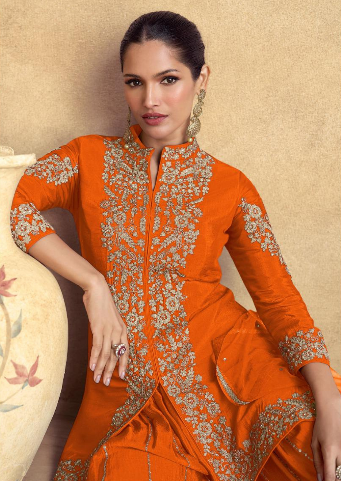 Silk Sharara Set with Golden Zari Embroidery