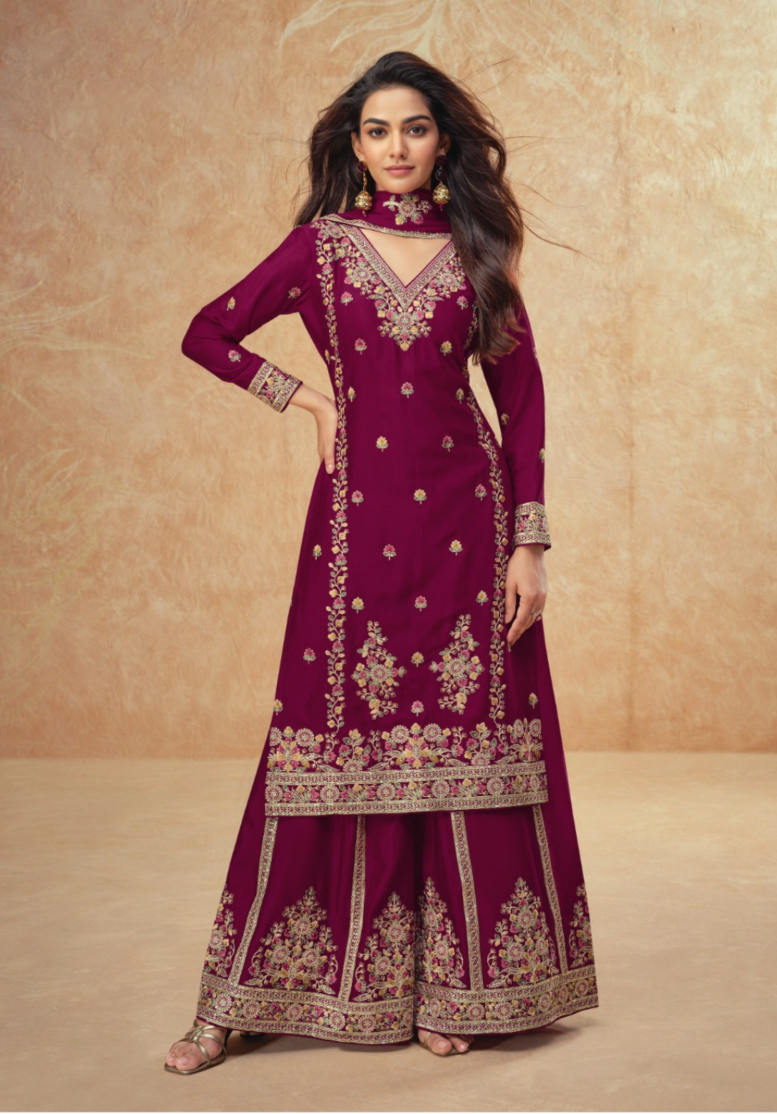 Crepe Silk Sharara With Elegant Embroidery