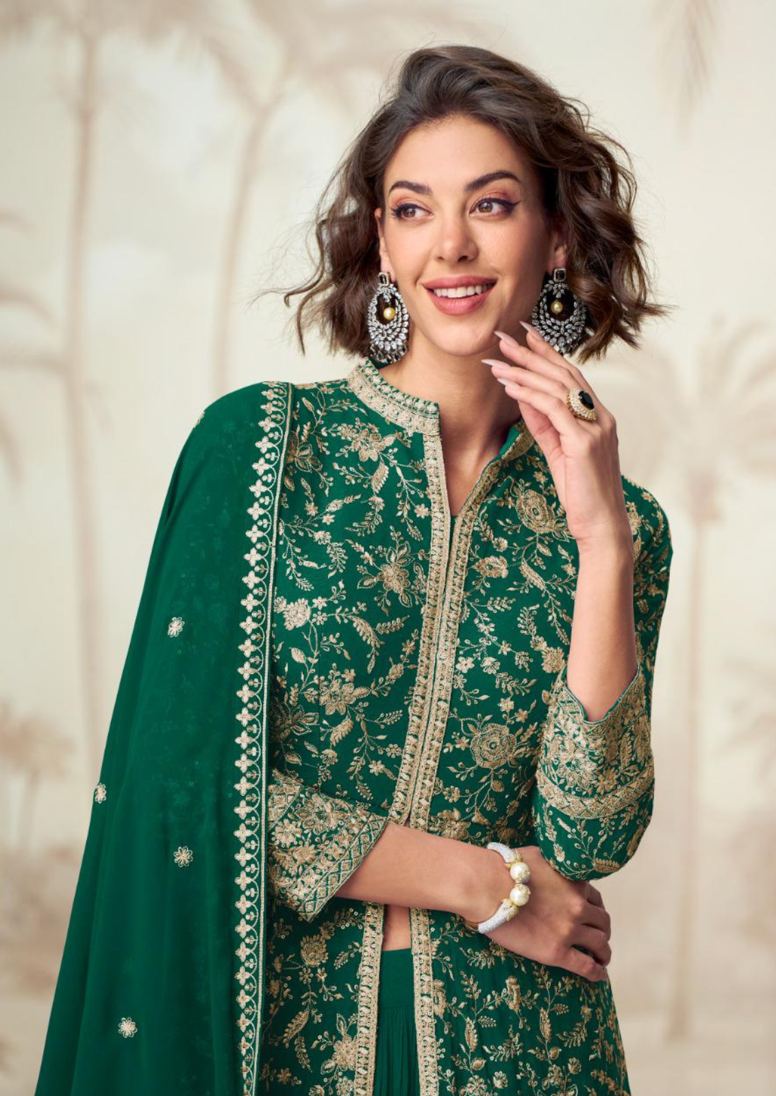 Georgette Anarkali Ensemble with Dupatta and Shrug