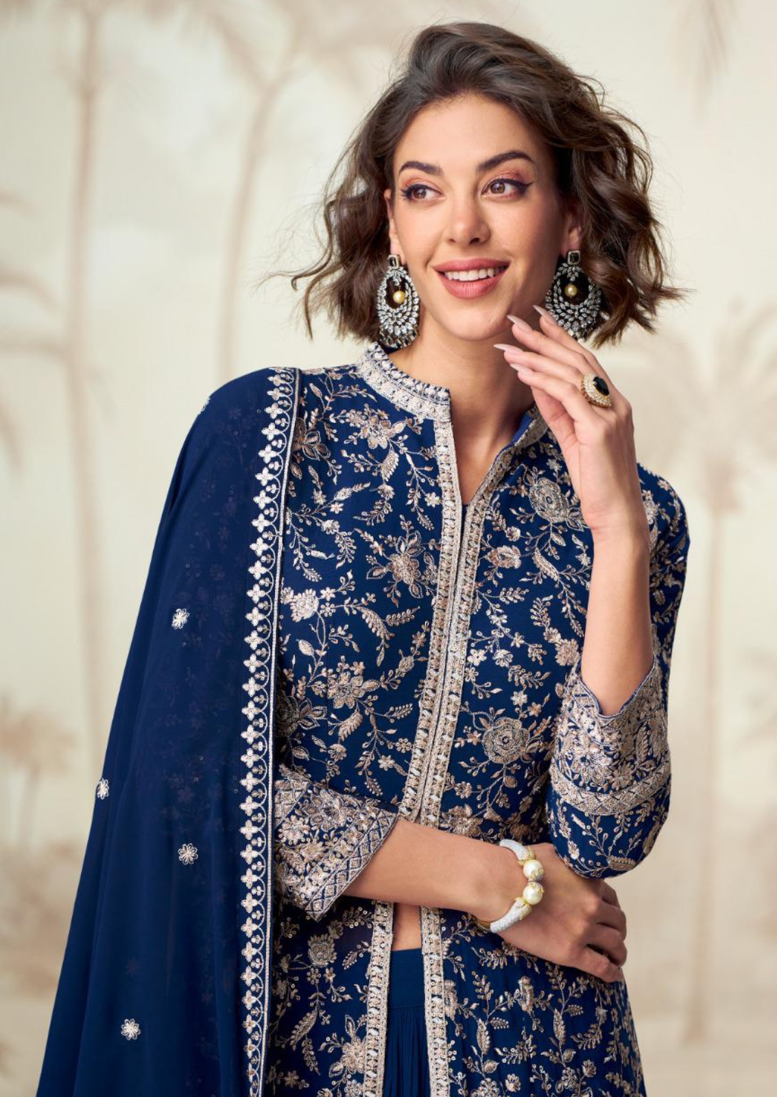 Georgette Anarkali Ensemble with Dupatta and Shrug