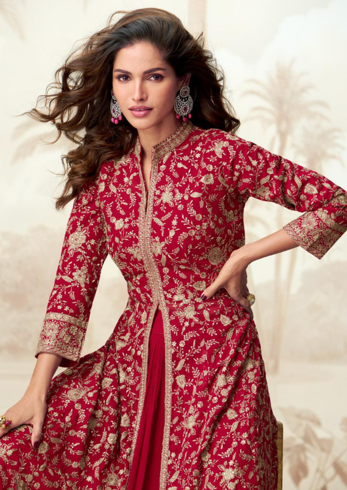 Georgette Anarkali Ensemble with Dupatta and Shrug
