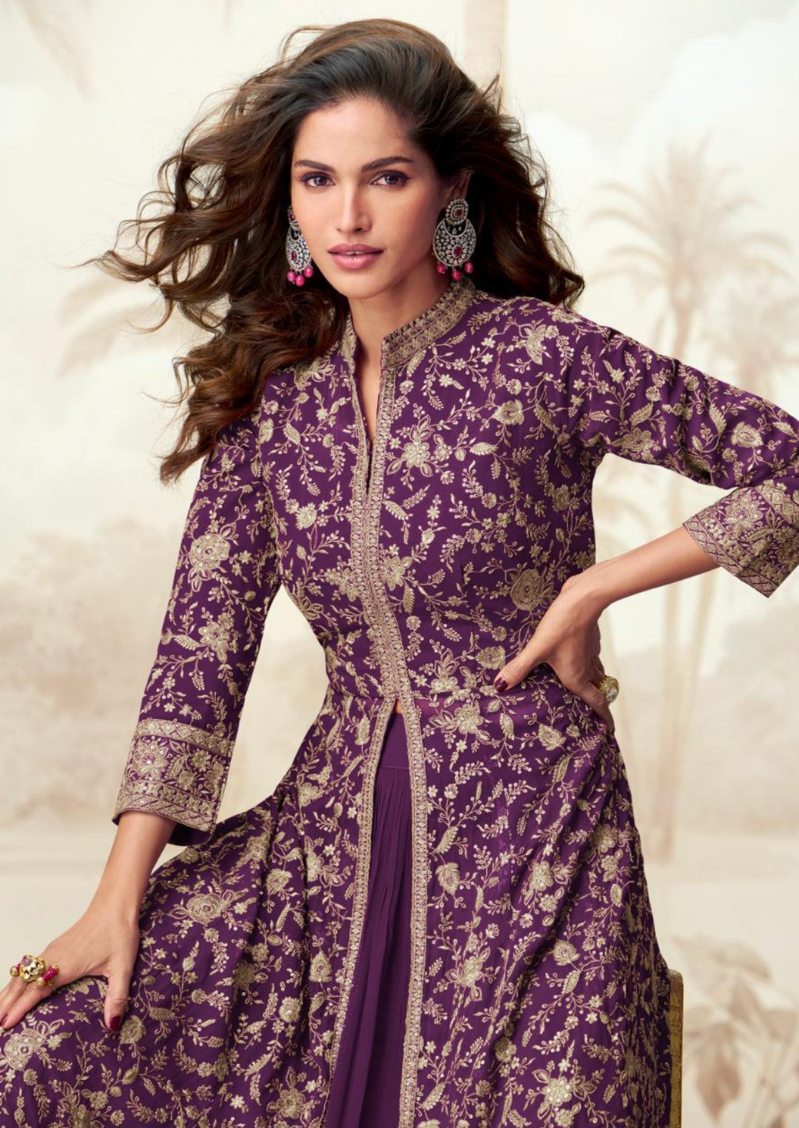 Georgette Anarkali Ensemble with Dupatta and Shrug