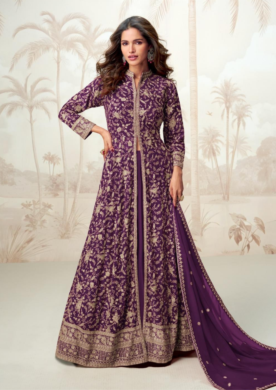 Georgette Anarkali Ensemble with Dupatta and Shrug