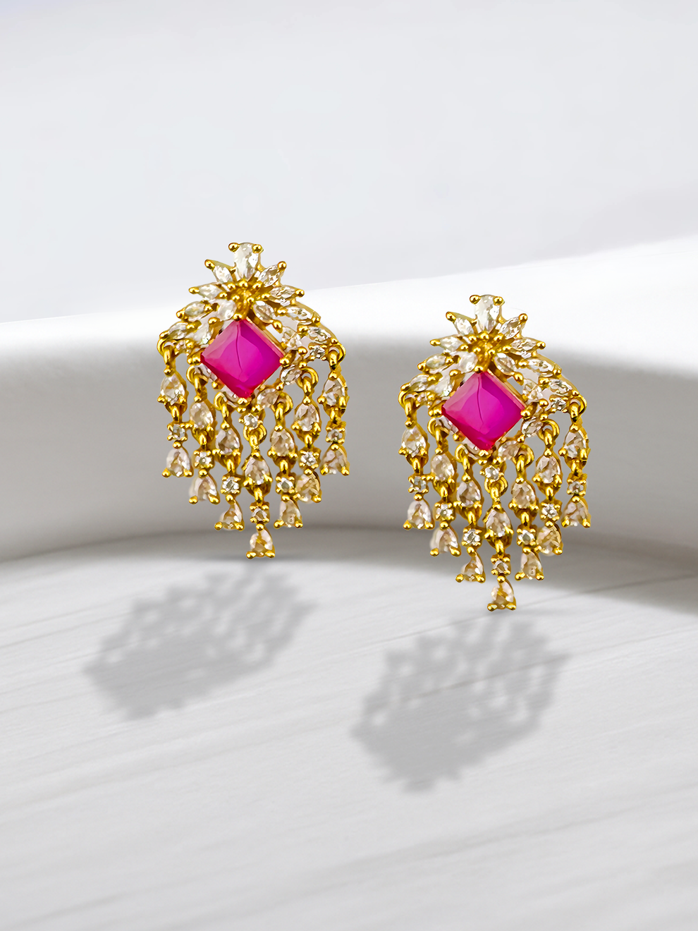 Studs with Pink Square Stone