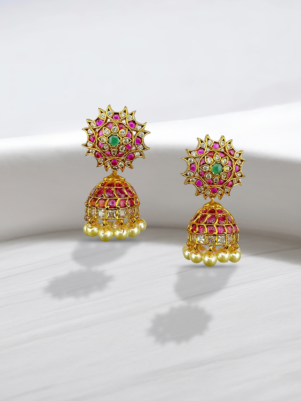Traditional Pink Flower Jhumkas