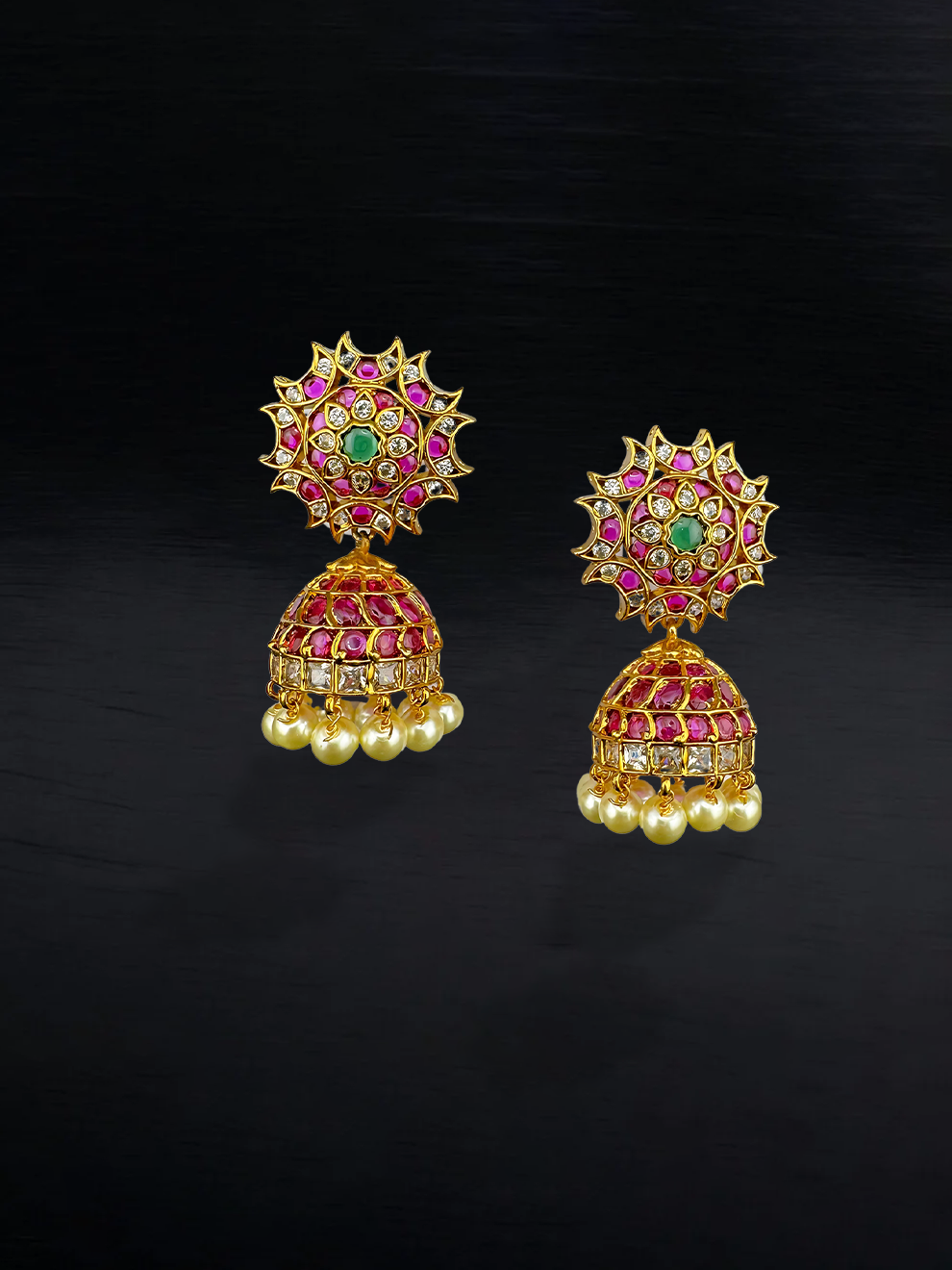 Traditional Pink Flower Jhumkas