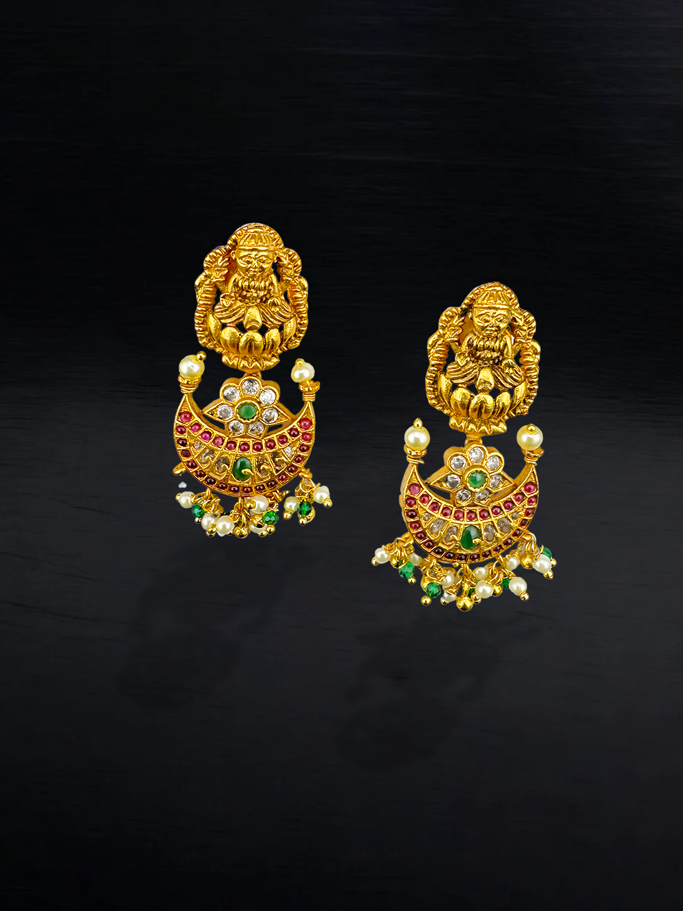 Laxmi Motif Moon Danglers