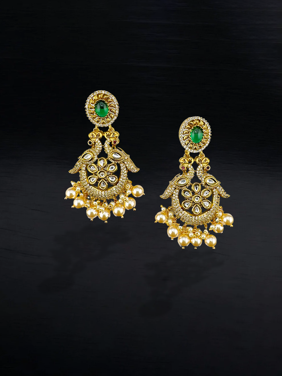 Peacock Chandbalis and Green Stone