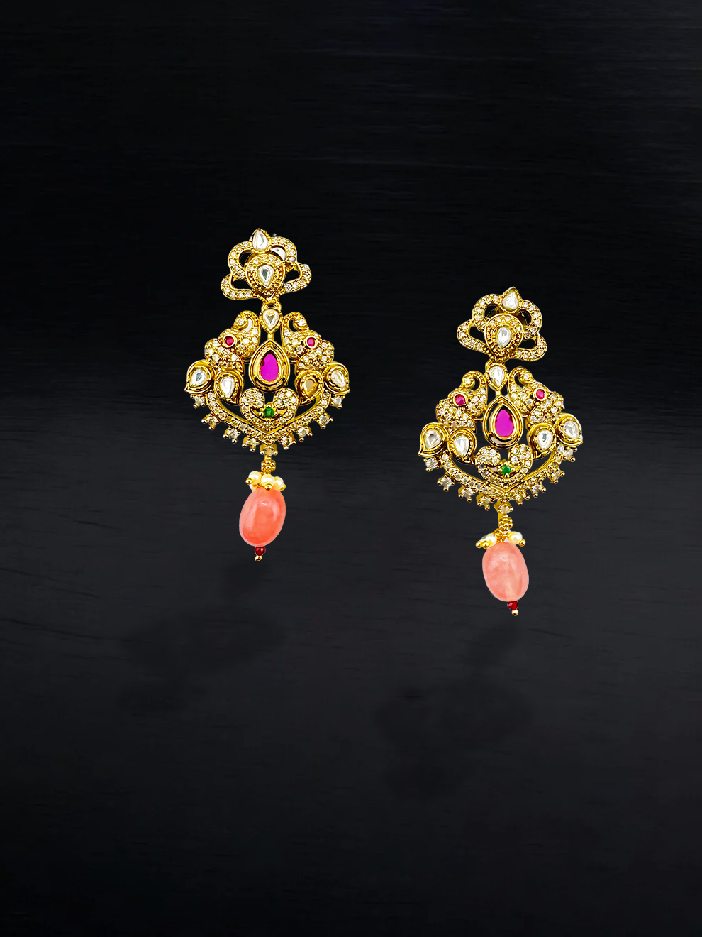 Elephant Motif Earrings with Pink Drop Stones