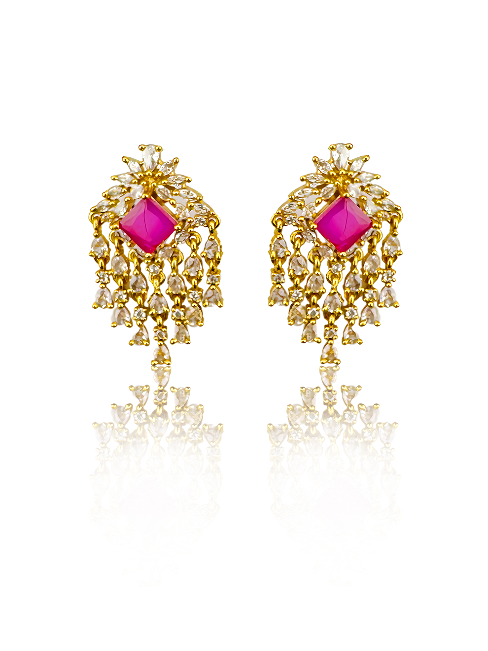 Studs with Pink Square Stone
