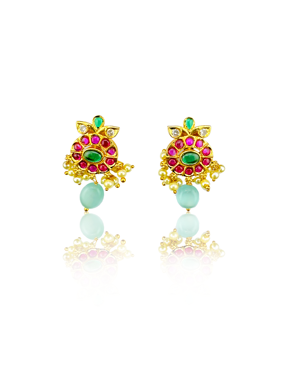 Floral Studs with Pink Stones