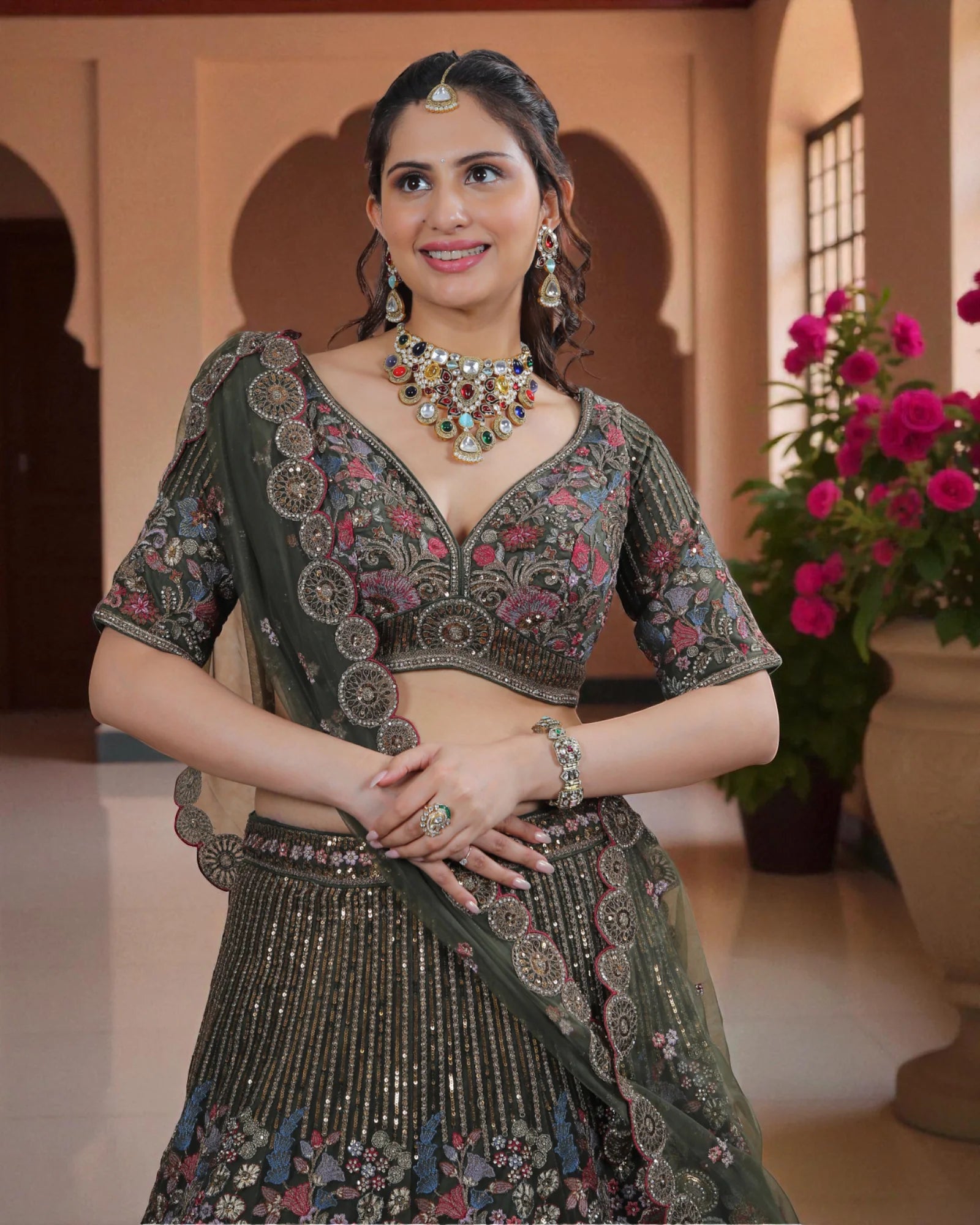 Multicolor Zari Embroidered Lehenga