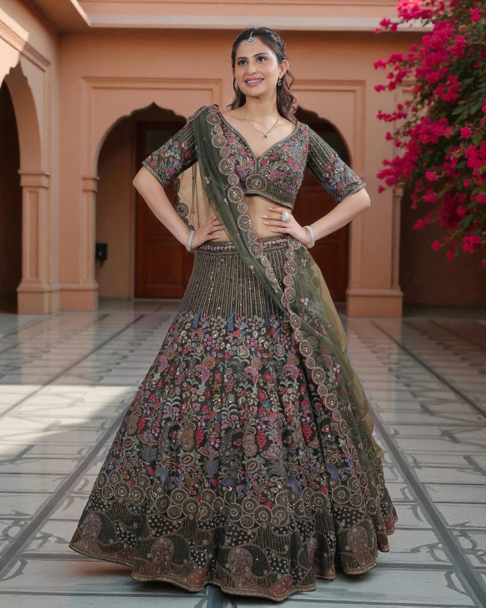 Multicolor Zari Embroidered Lehenga