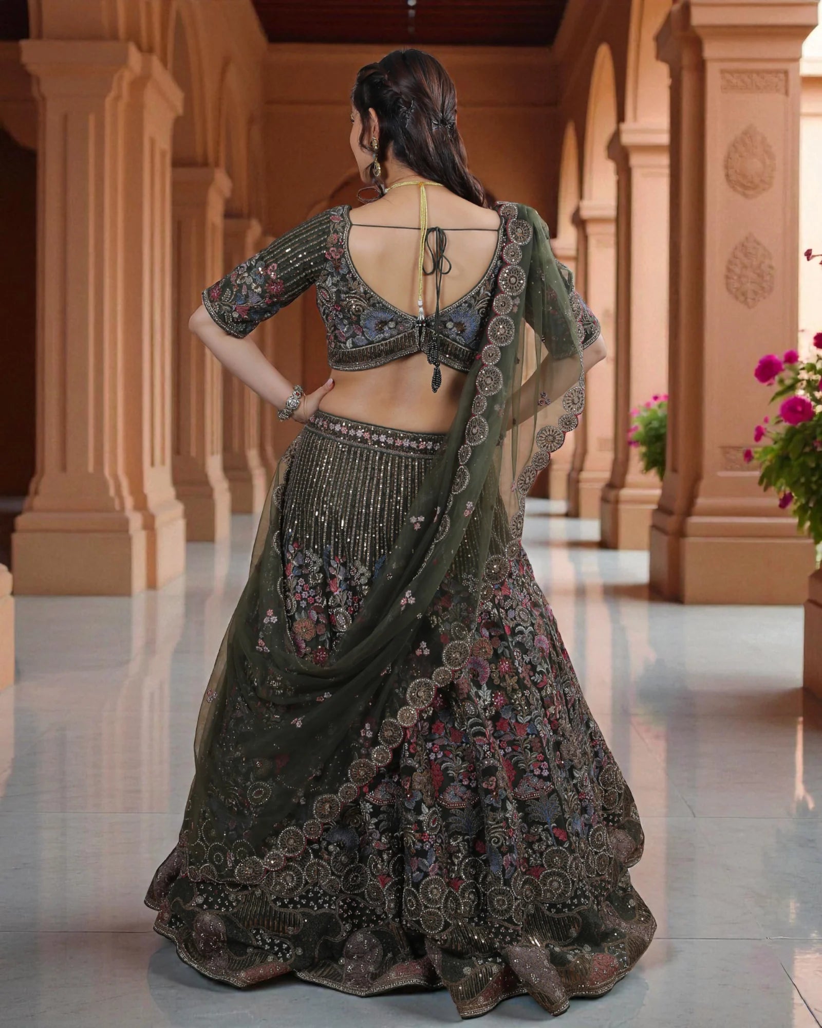 Multicolor Zari Embroidered Lehenga