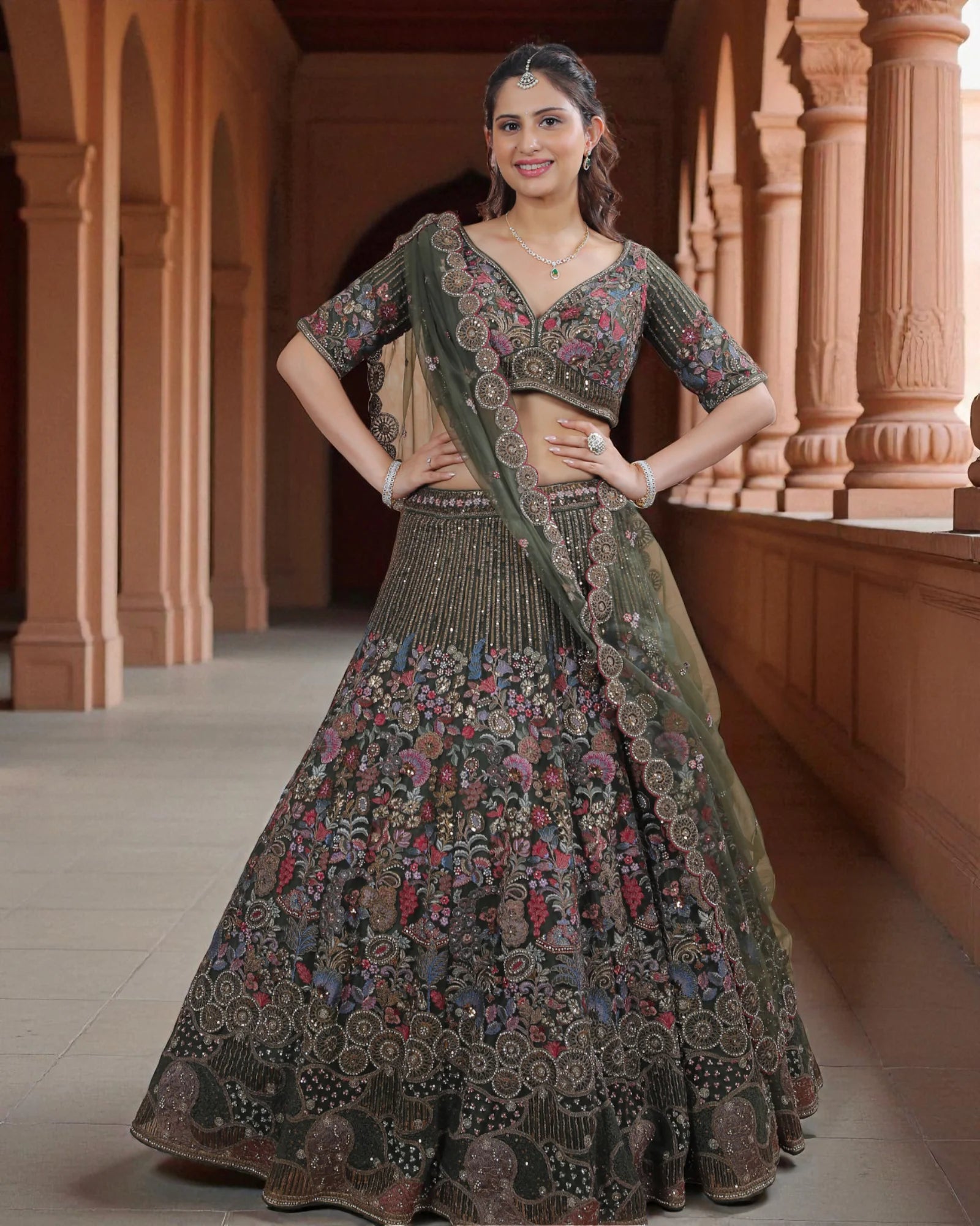 Multicolor Zari Embroidered Lehenga