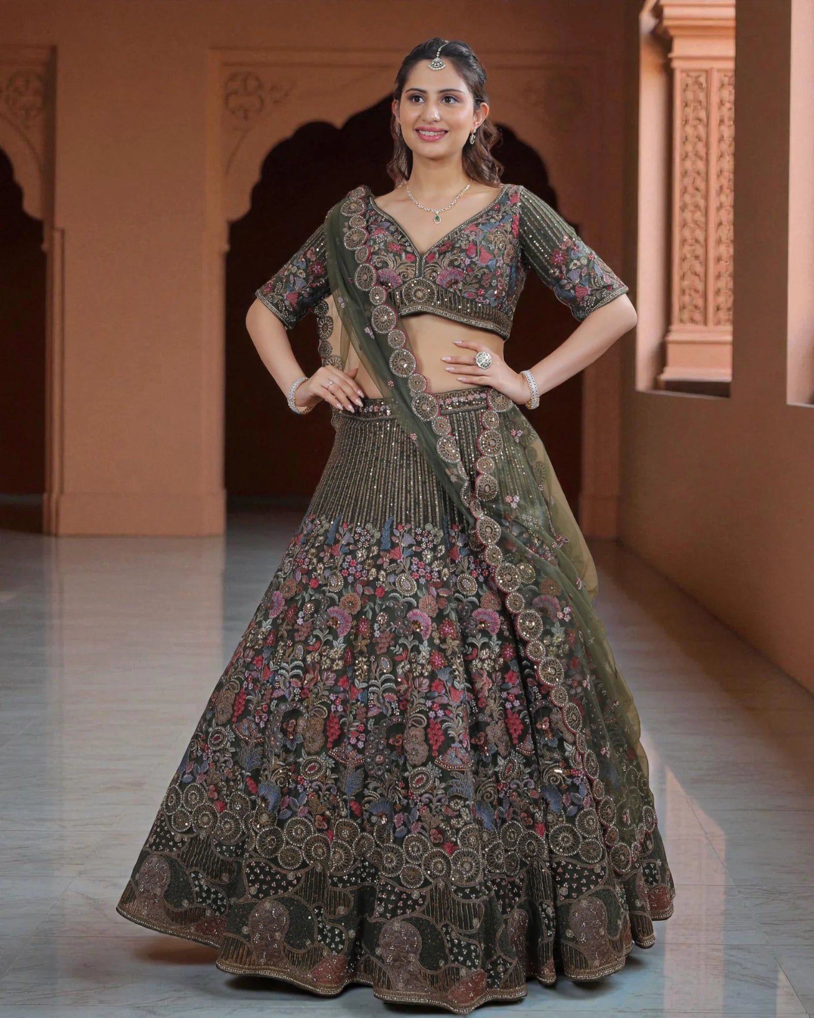 Multicolor Zari Embroidered Lehenga