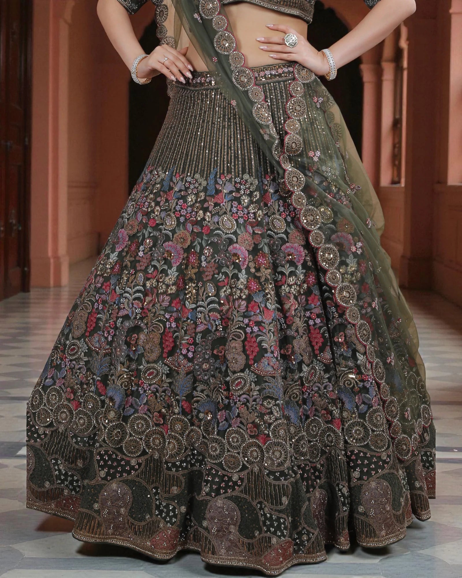 Multicolor Zari Embroidered Lehenga