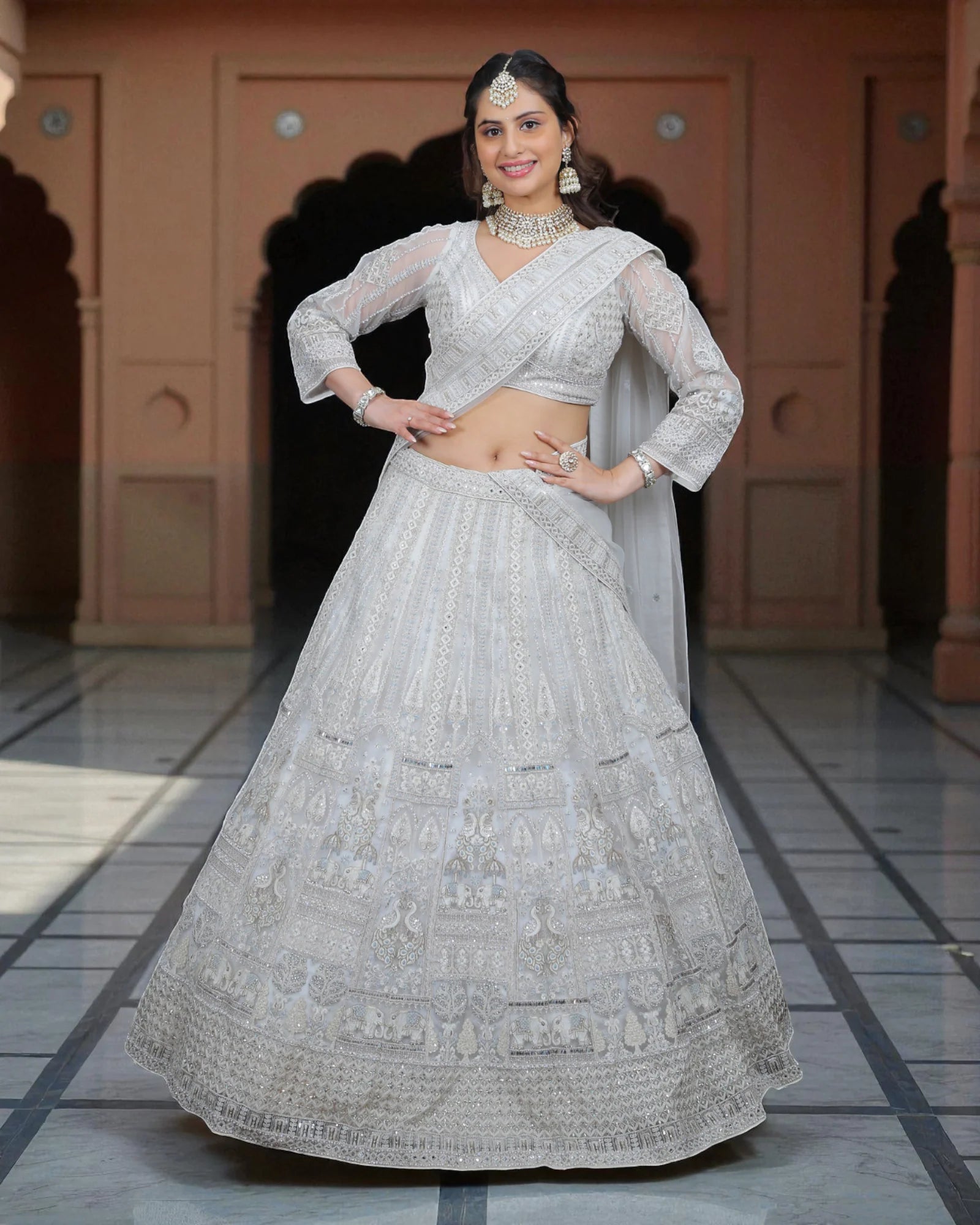 Bead & Zari Chanderi Silk Lehenga