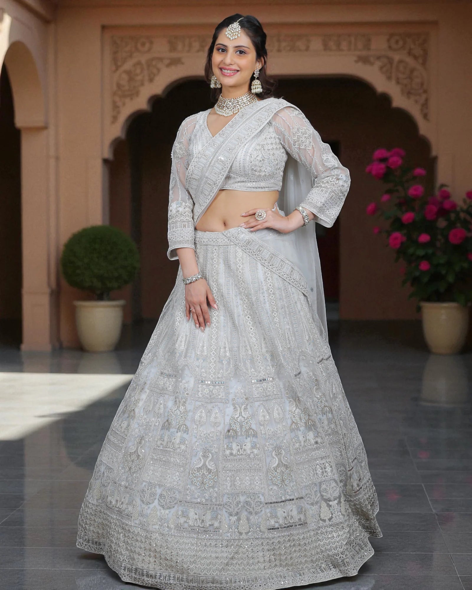 Bead & Zari Chanderi Silk Lehenga